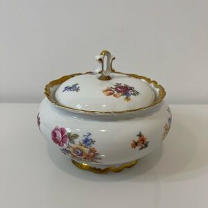 Vintage Reichenbach fine china lidded bowl candy dish trinket floral gold white